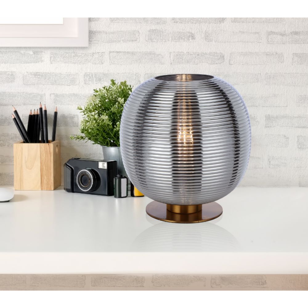 Telbix VIKEN - Mouth Blown Concentric Ribbed Glass Table Lamp-Telbix-Ozlighting.com.au