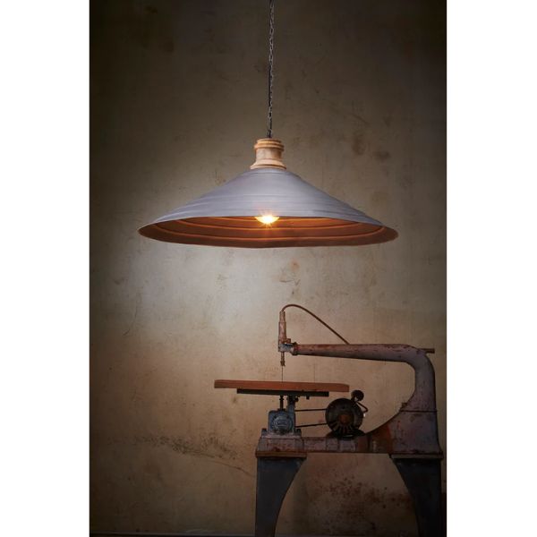 Zaffero HUDSON - Antique Zinc & Wood Extra Large Iron Dish Pendant-Zaffero-Ozlighting.com.au