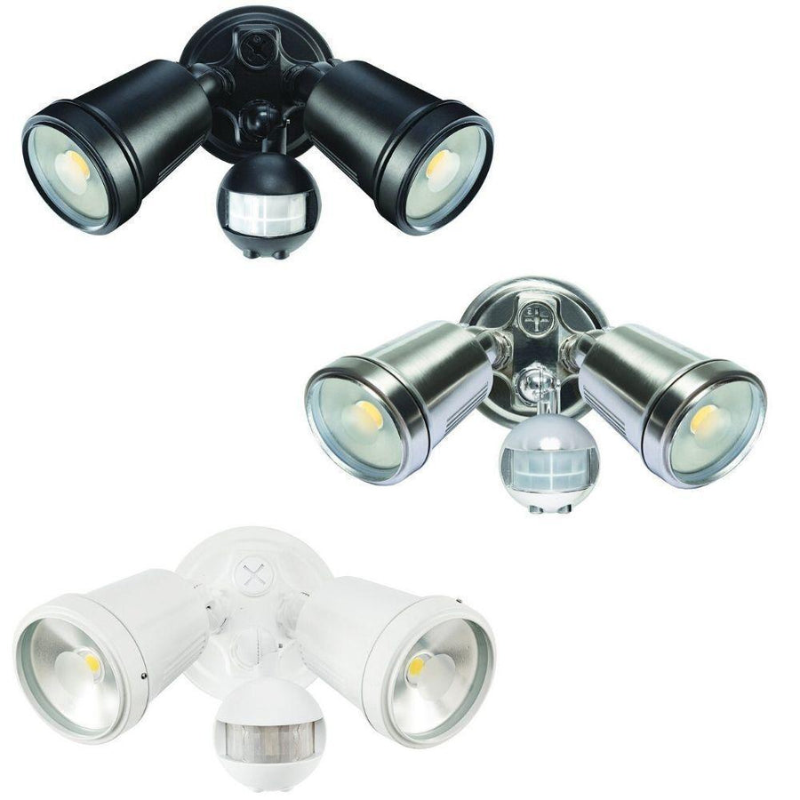 Brilliant HUNTER III - 22W LED Twin Head Exterior Spotlight With Sensor IP44 - 4200K-Brilliant Lighting-Ozlighting.com.au