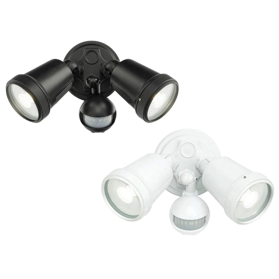 Brilliant HUNTER-TRIO - 22W LED Tri-Colour Twin Head Exterior Spotlight With Sensor IP44-Brilliant Lighting-Ozlighting.com.au