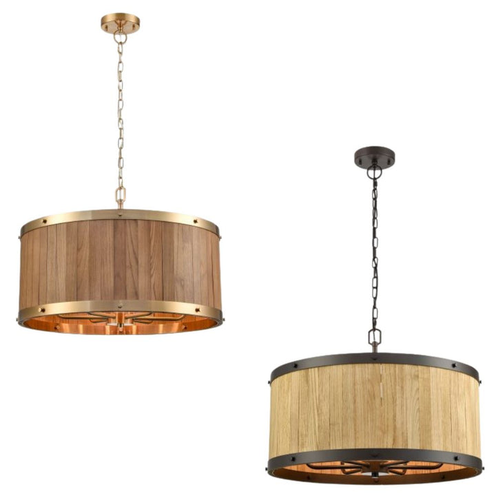 CLA BARRIQUE - 6 Light Drum Wood Pendant-CLA Lighting-Ozlighting.com.au