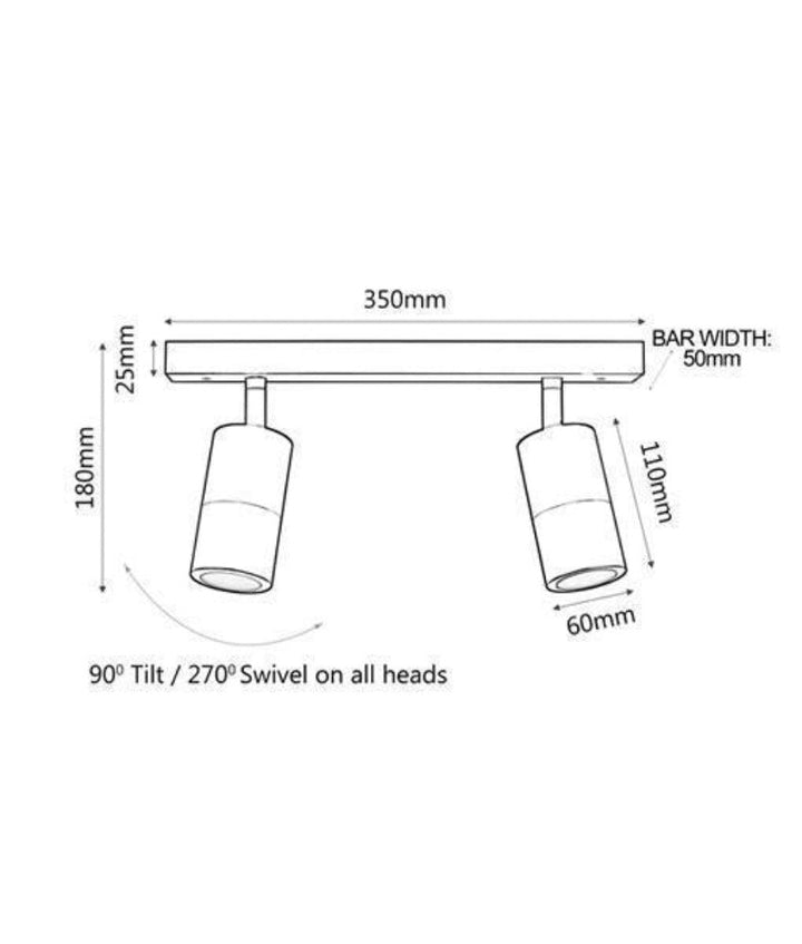 CLA PG2BAR - 2xGU10 2 Light Bar Adjustable Rail Ceiling Spot Light IP44-CLA Lighting-Ozlighting.com.au