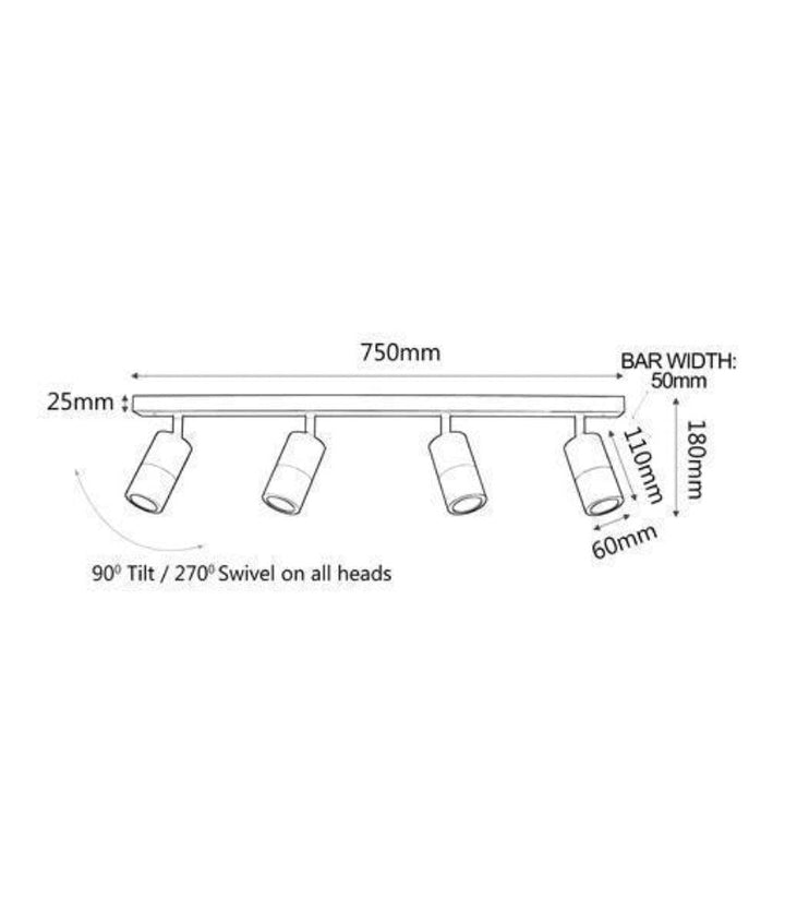 CLA PG4BAR - 4xGU10 4 Light Bar Adjustable Rail Ceiling Spot Light IP44-CLA Lighting-Ozlighting.com.au