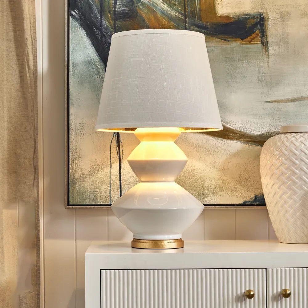 Cafe Lighting BALDWIN - White & Gold Ceramic Table Lamp-Cafe Lighting-Ozlighting.com.au