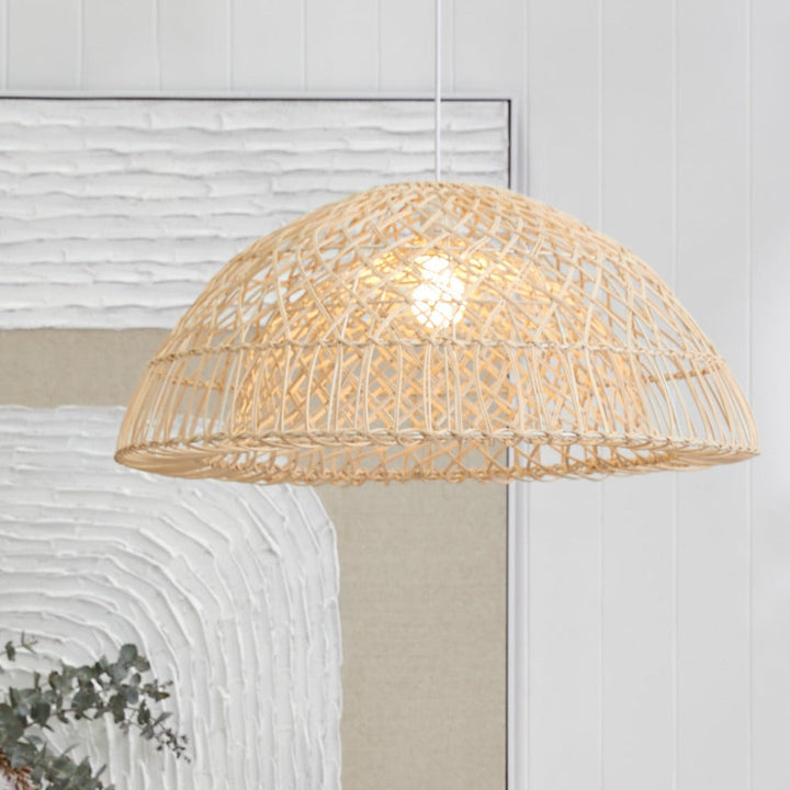 Cafe Lighting LONGPORT - 70cm Dome Rattan Pendant-Cafe Lighting-Ozlighting.com.au