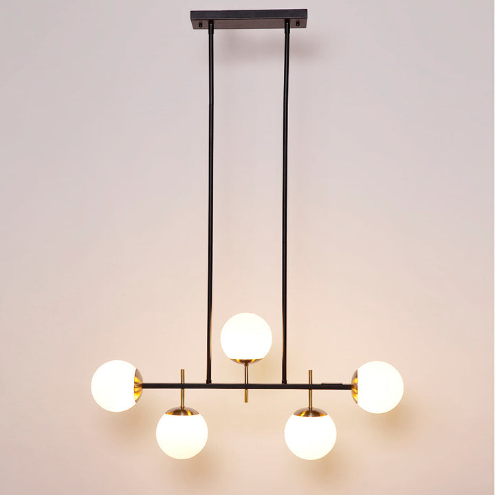 Cafe Lighting MADDOX - 5 Light Linear Bar Cluster Opal Glass Ball Pendant-Cafe Lighting-Ozlighting.com.au