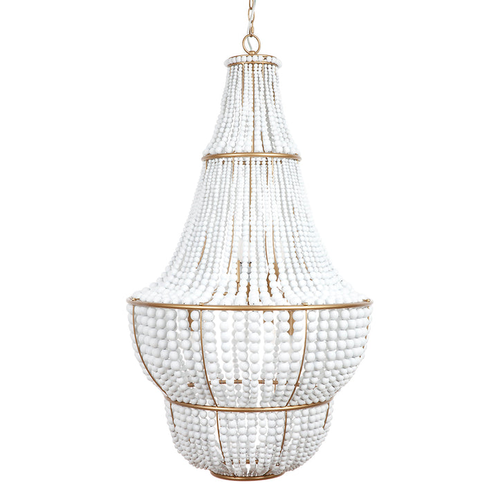 Cafe Lighting SIERRA - 6 Light White Wooden Beaded Chandelier Pendant-Cafe Lighting-Ozlighting.com.au