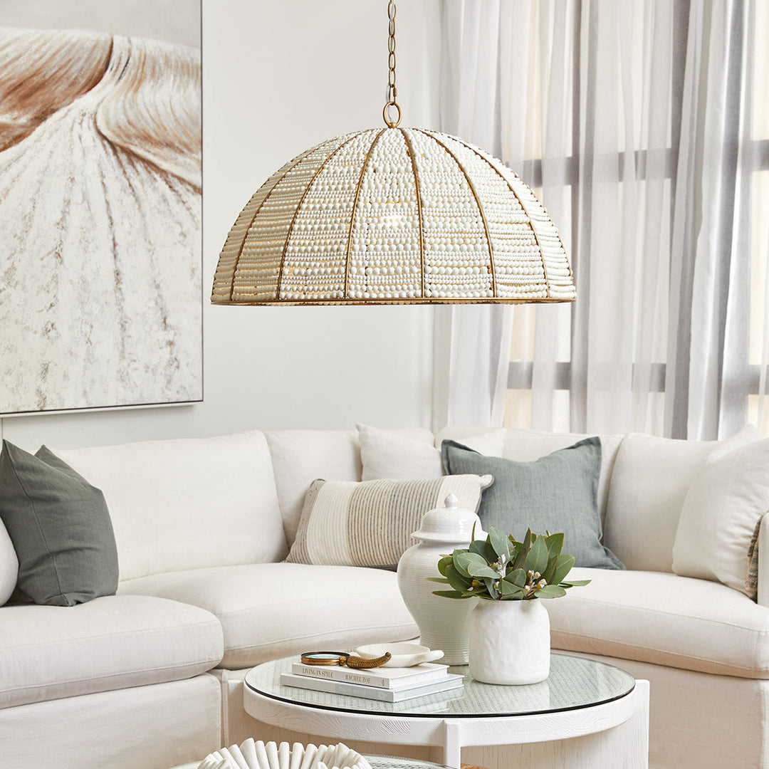 Cafe Lighting SIERRA - White Wooden Beaded Dome Pendant-Cafe Lighting-Ozlighting.com.au