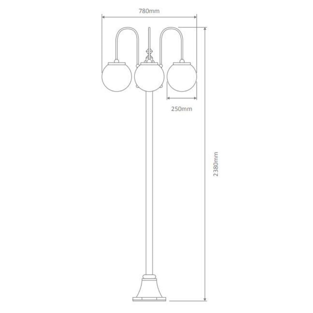 Domus GT-1003 Lisbon - Triple Sphere Curved Arms Plain Post-Domus Lighting-Ozlighting.com.au