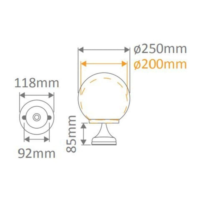 Domus GT-531 Siena - 25cm Sphere Exterior CTC Pillar Mount-Domus Lighting-Ozlighting.com.au