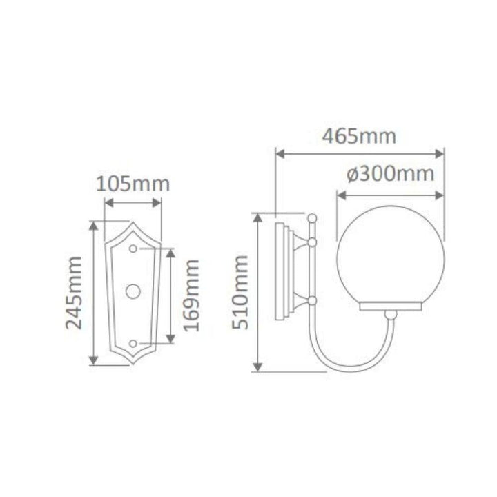 Domus GT-600 Lisbon - 25cm Sphere Curved Arm Wall Light-Domus Lighting-Ozlighting.com.au