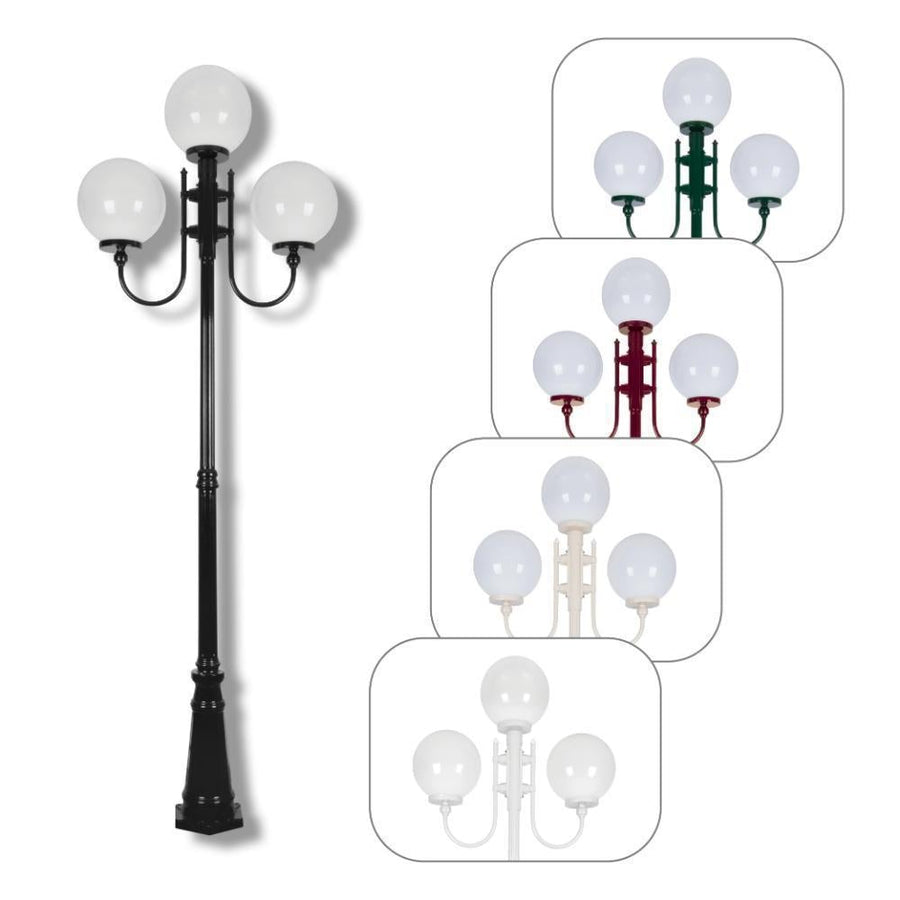 Domus GT-623 Lisbon - Triple 30cm Spheres Curved Arms Tall Post Light-Domus Lighting-Ozlighting.com.au