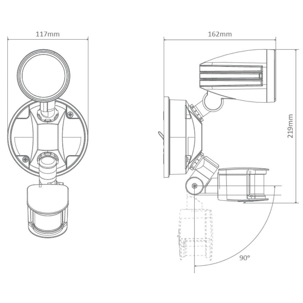 Domus MURO-15S - 15W LED Single Head Exterior Spotlight With Sensor IP44 - Silver - 5000K-Domus Lighting-Ozlighting.com.au