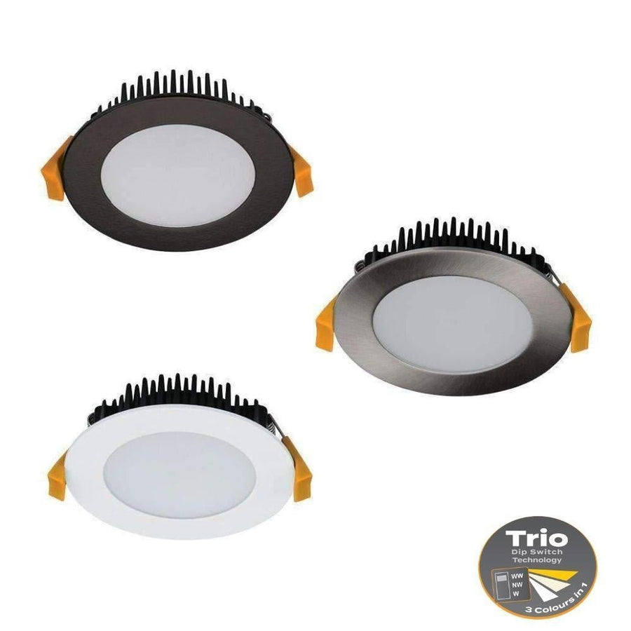 Domus TEK-13 - 13W LED Tri-Colour Dimmable Round Flat Face Downlight IP44-Domus Lighting-Ozlighting.com.au