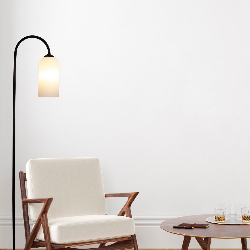 Oriel ARLINGTON - Black Metal Floor Lamp With Opal Matte Glass Shade-Oriel Lighting-Ozlighting.com.au