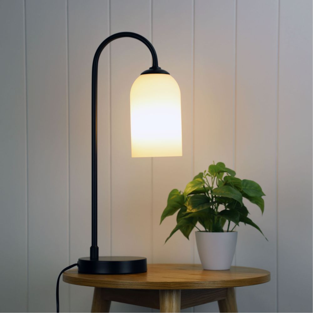 Oriel ARLINGTON - Black Metal Table Lamp With Opal Matte Glass Shade-Oriel Lighting-Ozlighting.com.au