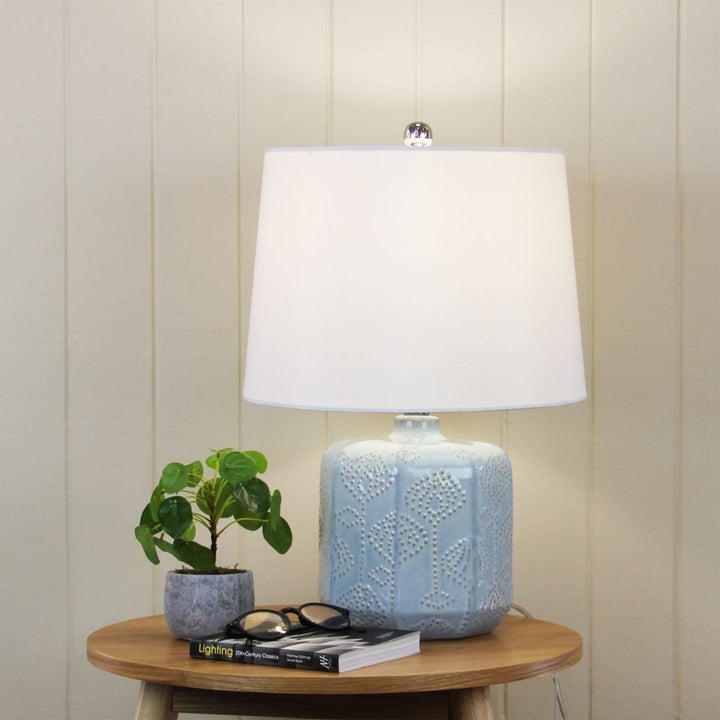 Oriel BIKKI - Embossed Ceramic Lamp with Harp Shade-Oriel Lighting-Ozlighting.com.au