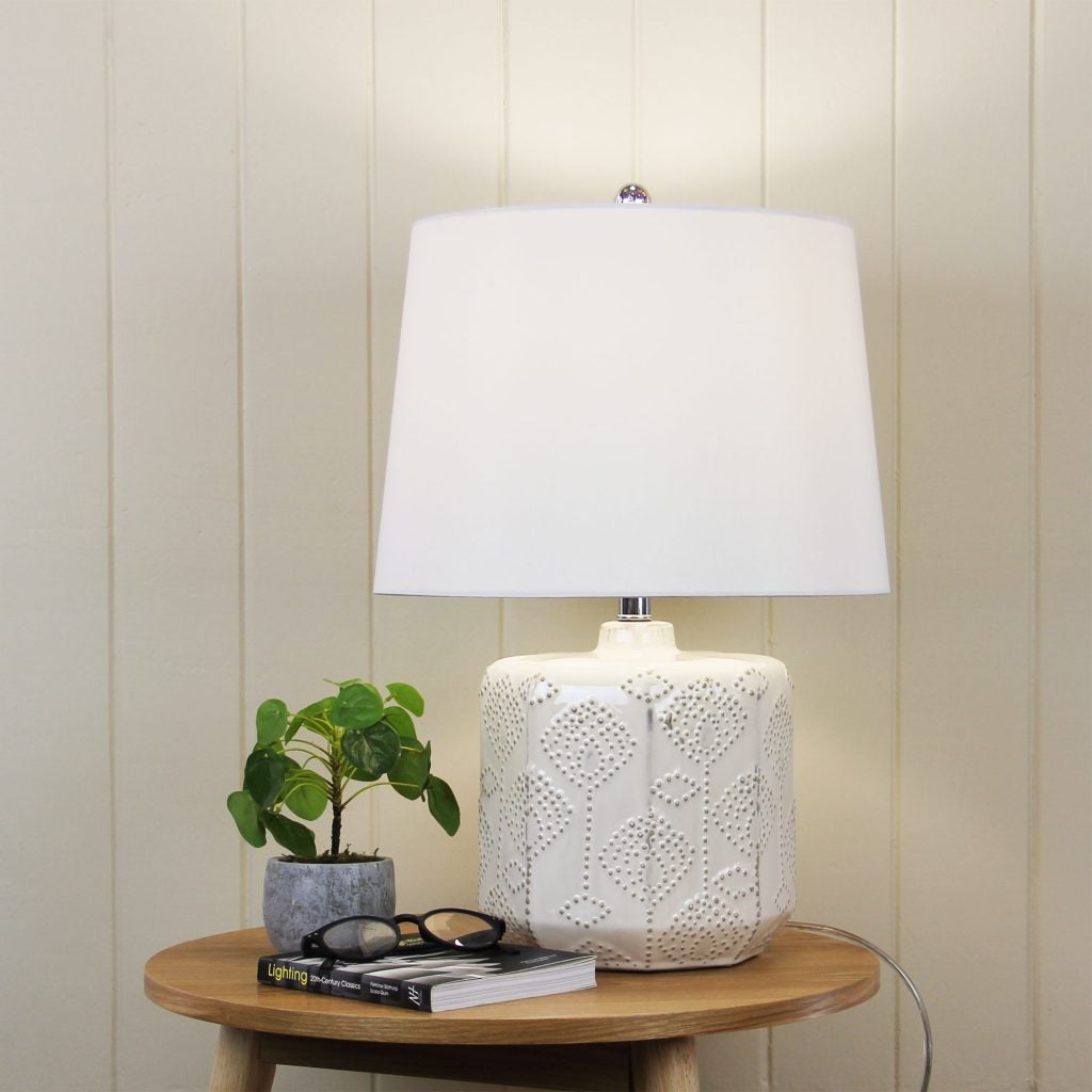 Oriel BIKKI - Embossed Ceramic Lamp with Harp Shade-Oriel Lighting-Ozlighting.com.au