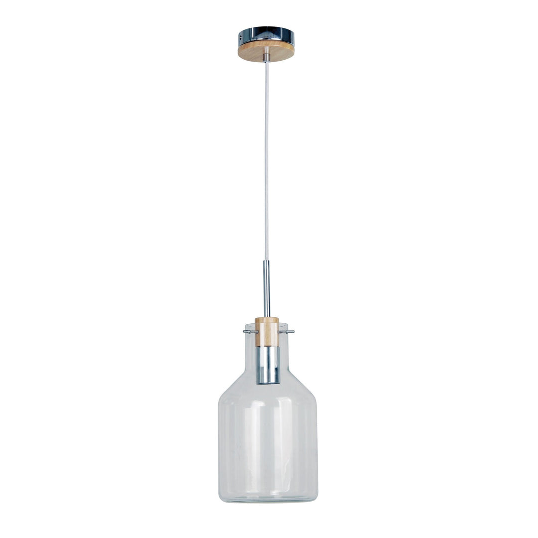 Oriel HOLBECK - 1 Light Clear Glass and Timber Pendant-Oriel Lighting-Ozlighting.com.au