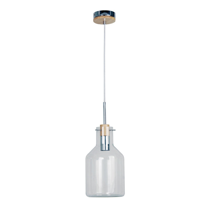 Oriel HOLBECK - 1 Light Clear Glass and Timber Pendant-Oriel Lighting-Ozlighting.com.au