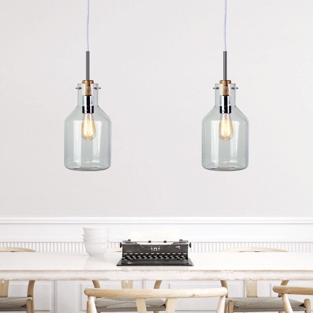 Oriel HOLBECK - 1 Light Clear Glass and Timber Pendant-Oriel Lighting-Ozlighting.com.au