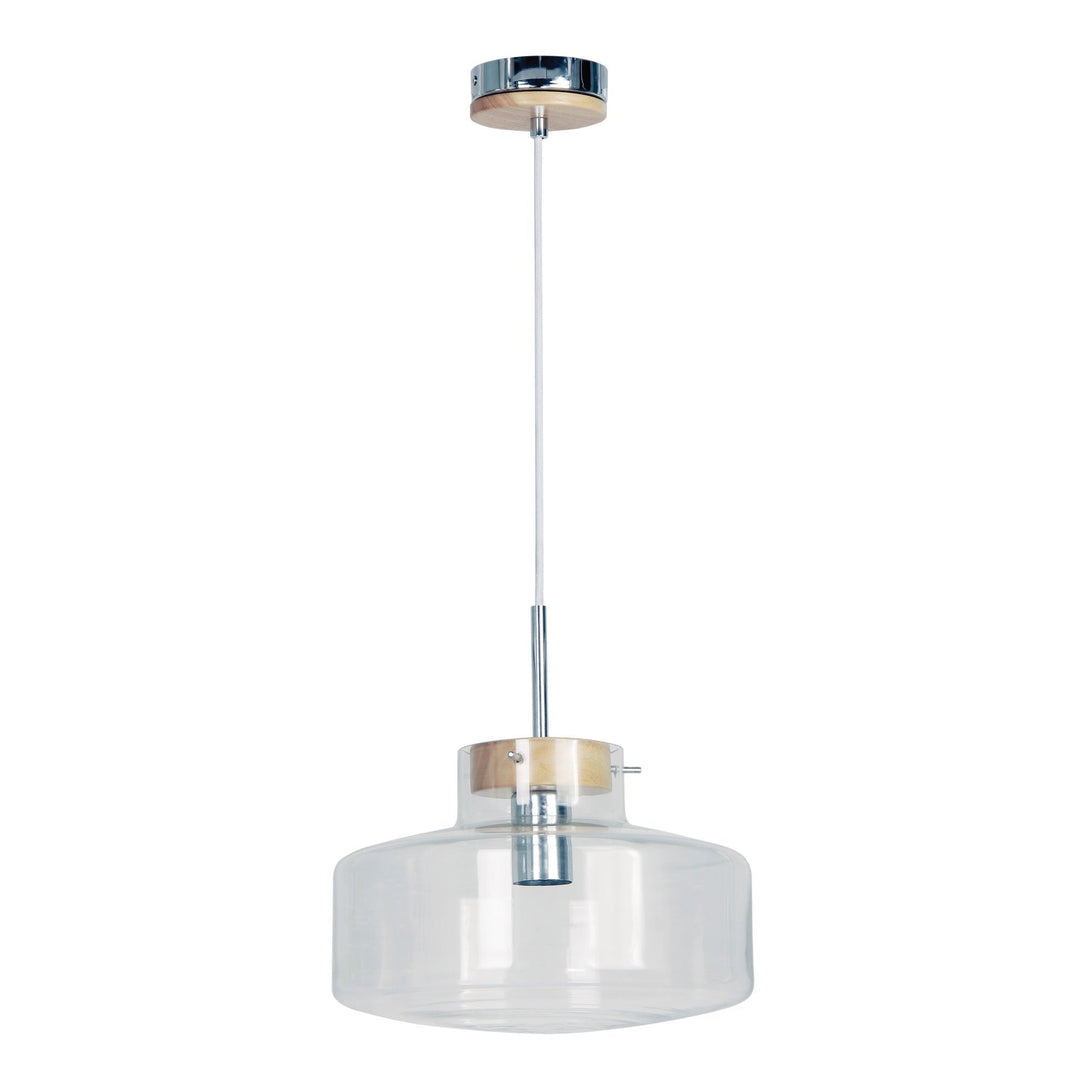 Oriel HOLBECK - 1 Light Clear Glass and Timber Pendant-Oriel Lighting-Ozlighting.com.au