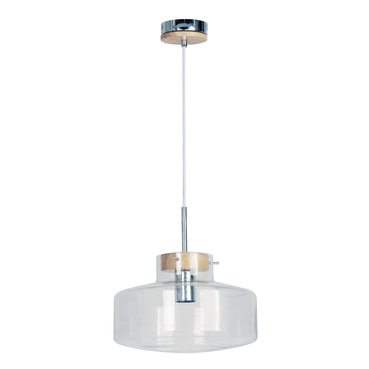 Oriel HOLBECK - 1 Light Clear Glass and Timber Pendant-Oriel Lighting-Ozlighting.com.au