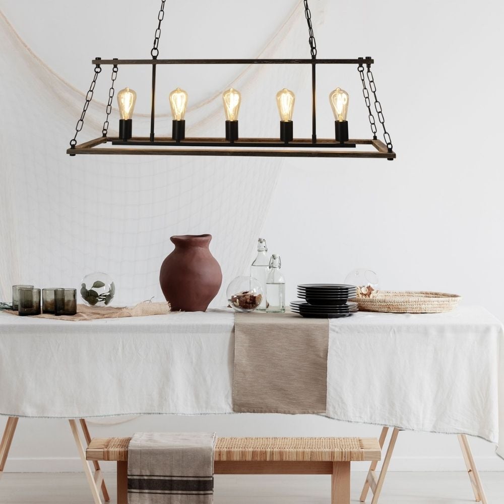 Oriel ISLAND - 5 Light Timber And Metal Rectangular Pendant-Oriel Lighting-Ozlighting.com.au