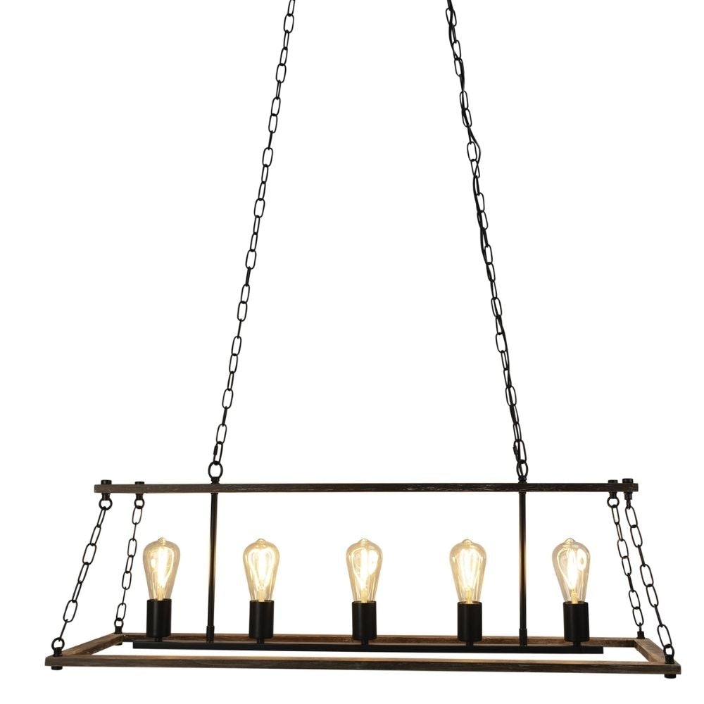 Oriel ISLAND - 5 Light Timber And Metal Rectangular Pendant-Oriel Lighting-Ozlighting.com.au