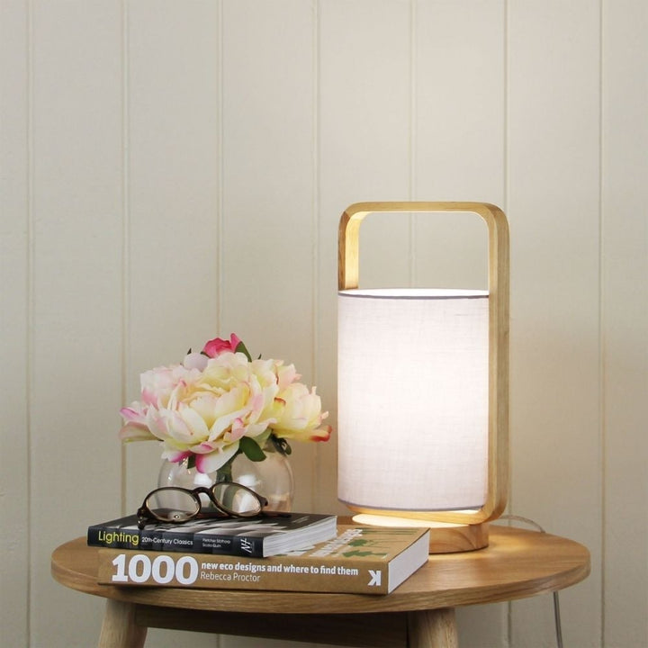 Oriel LUCIA - Natural Timber and Cotton Table Lamp-Oriel Lighting-Ozlighting.com.au