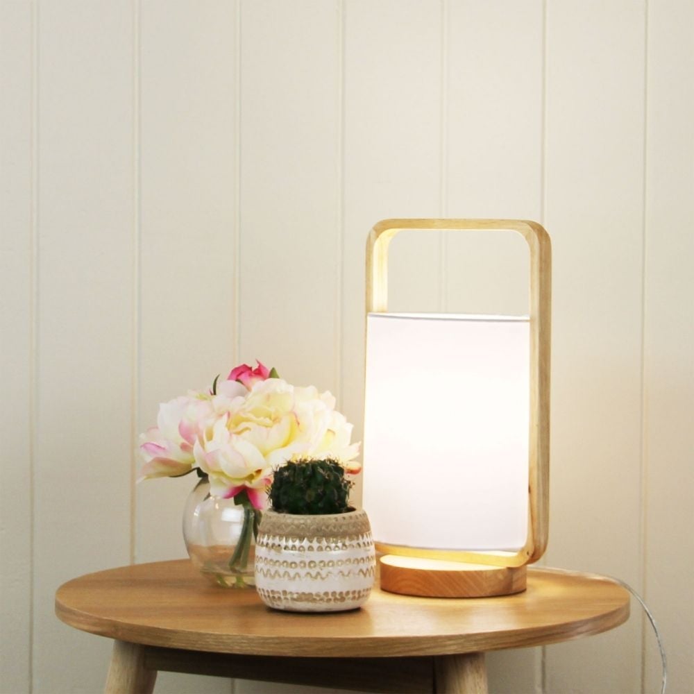 Oriel LUCIA - Natural Timber and Cotton Table Lamp-Oriel Lighting-Ozlighting.com.au