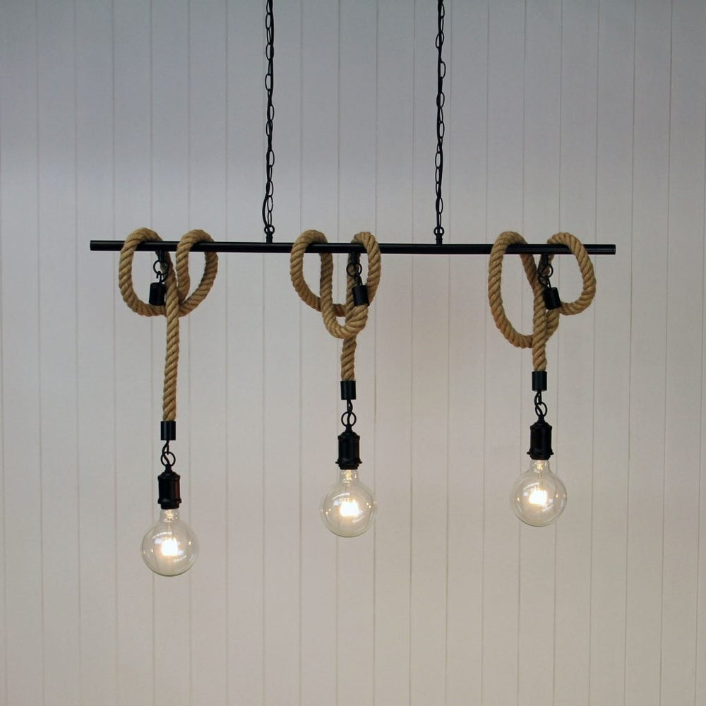 Oriel ROPE.3 - 3 Light Matt Black and Coir Rope Bar Pendant-Oriel Lighting-Ozlighting.com.au