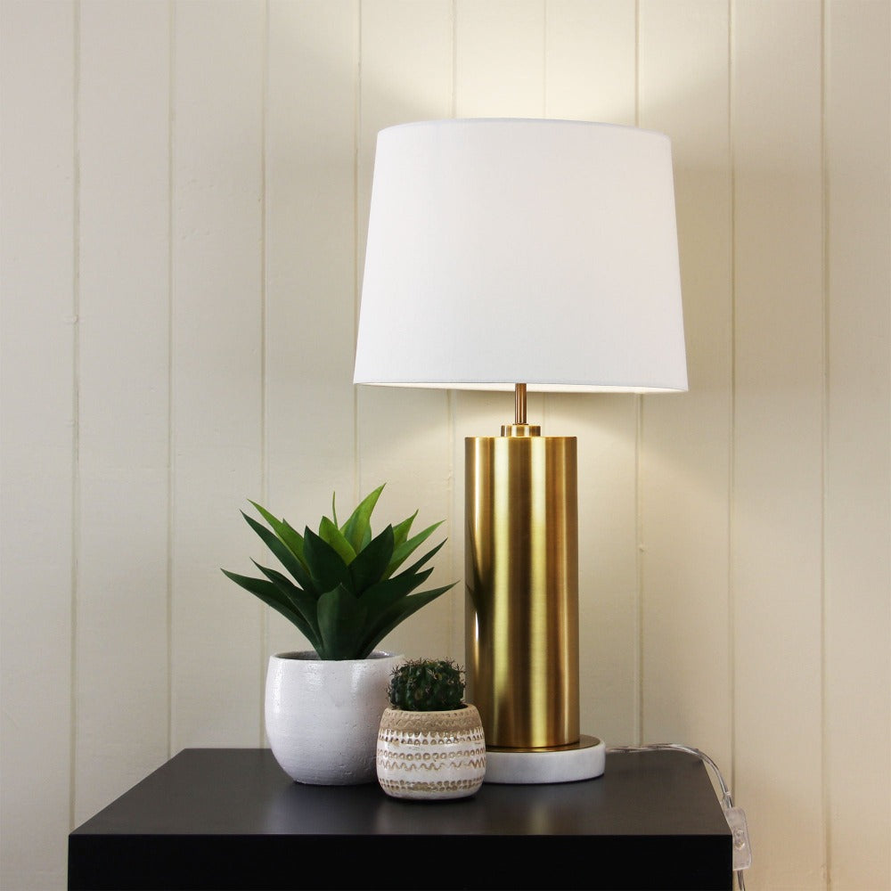 Oriel SAVONA - Scandi Marble & Antique Brass-Finished Metal Table Lamp-Oriel Lighting-Ozlighting.com.au