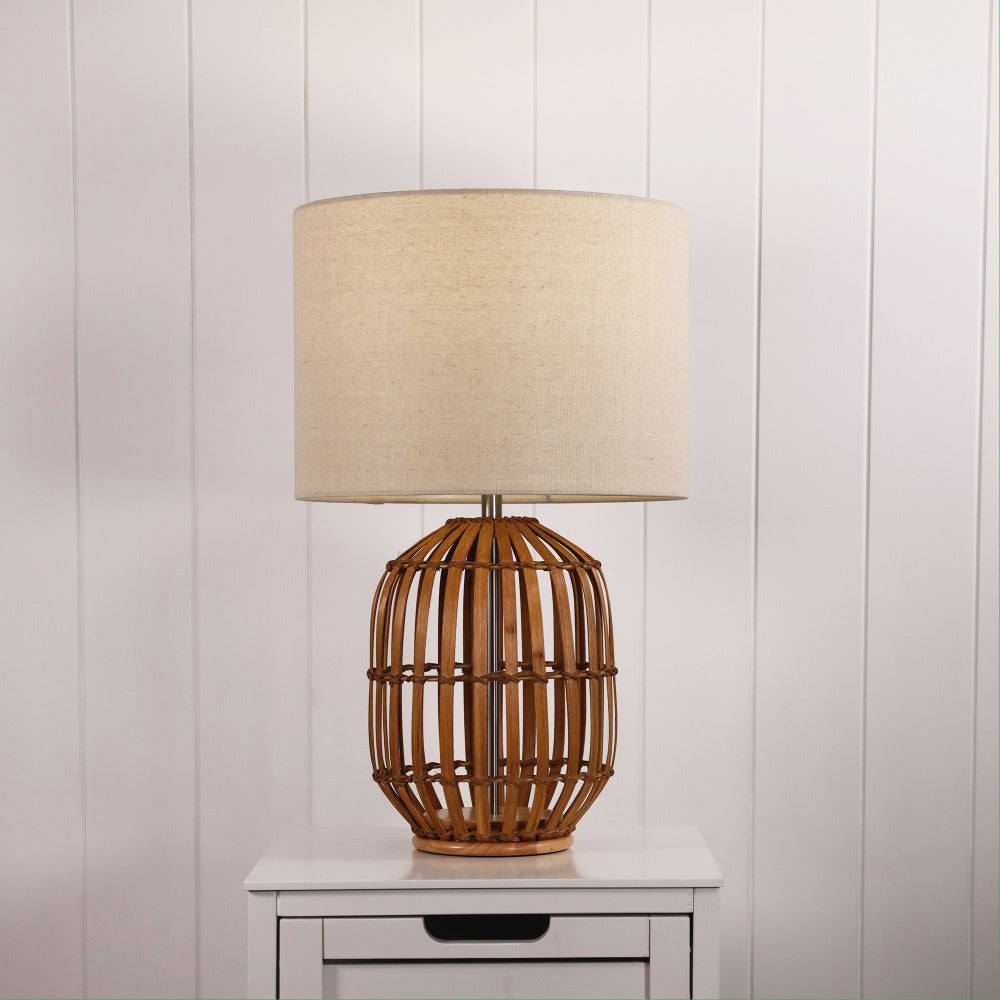 Oriel TEGAL - Bamboo Table Lamp With Beige Linen Shade-Oriel Lighting-Ozlighting.com.au