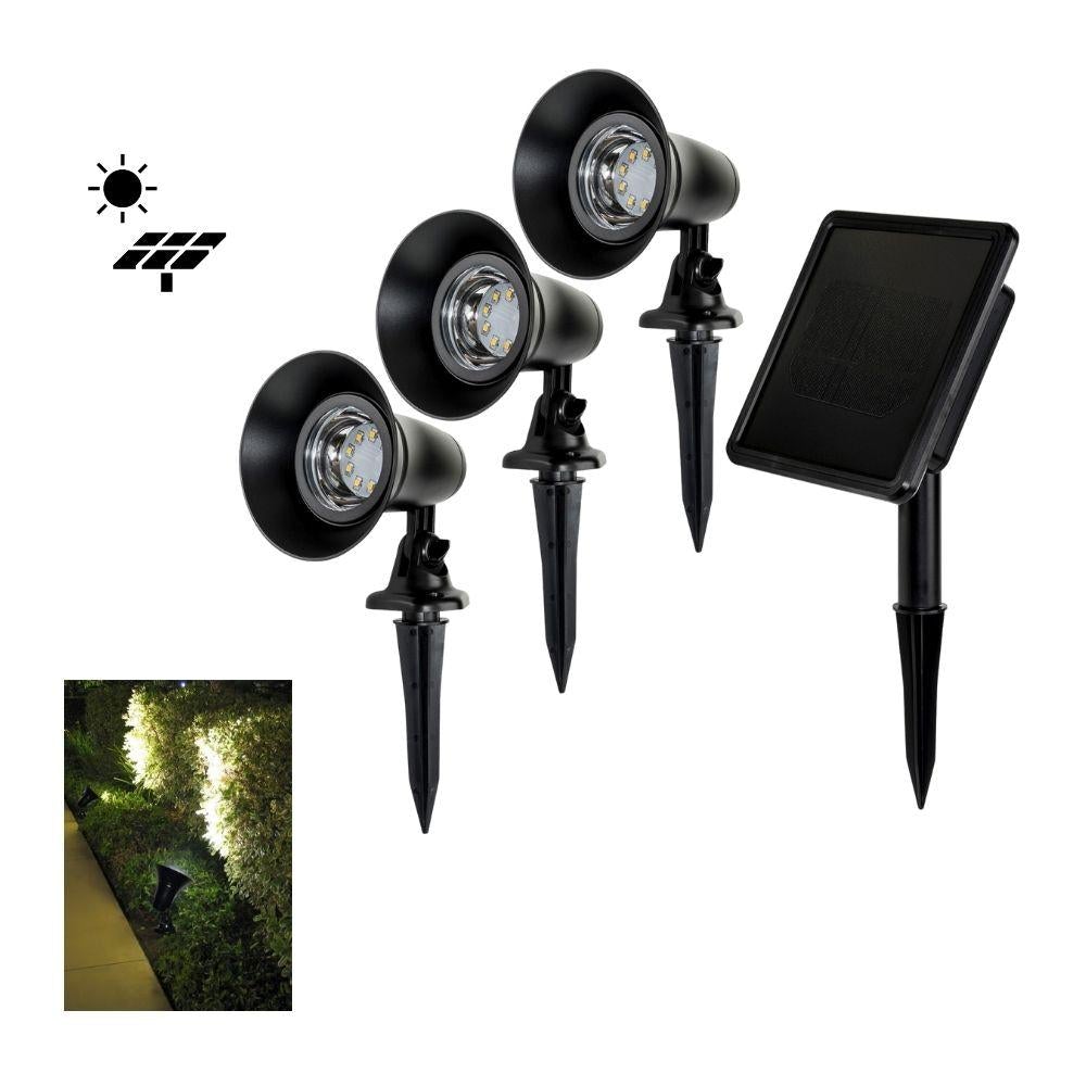 Solar Lighting Direct SLDGSK0054 - Solar Powered 3 Pack LED Portable Garden Spike Light Kit With Remote Solar Panel IP44 3000K-Solar Lighting Direct-Ozlighting.com.au