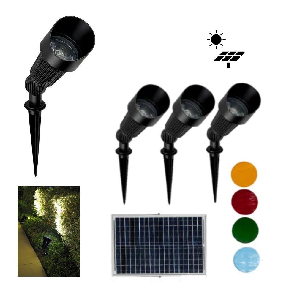 Solar Lighting Direct SLDGSK0055 - Solar Powered 3 Pack LED High Output Portable Garden Spike Light Kit With Remote Solar Panel IP65 6000K-Solar Lighting Direct-Ozlighting.com.au