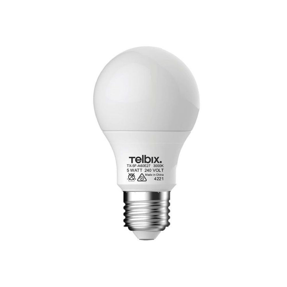 Telbix GLOBE-A60 - 5W LED GLS A60 Shape Frosted PC Globe - E27-Telbix-Ozlighting.com.au