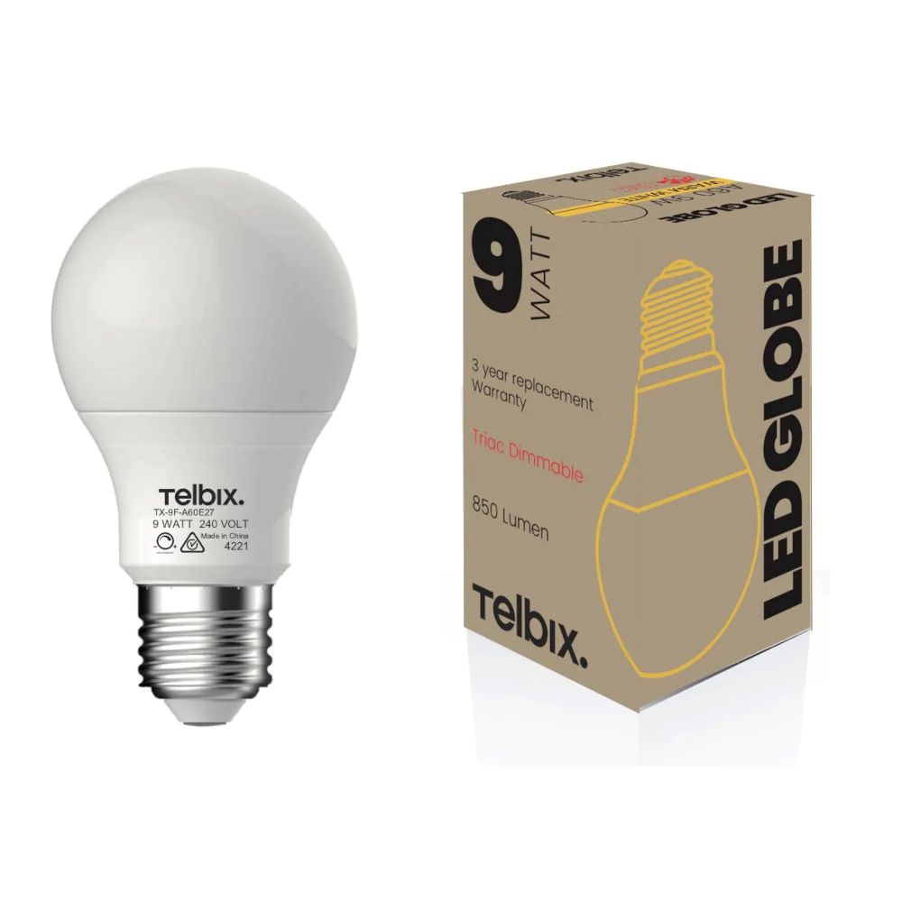 Telbix GLOBE-A60 - 9W LED Dimmable GLS A60 Shape Frosted PC Globe - E27-Telbix-Ozlighting.com.au