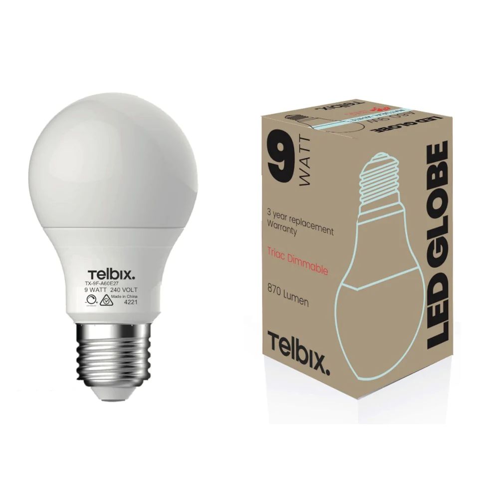 Telbix GLOBE-A60 - 9W LED Dimmable GLS A60 Shape Frosted PC Globe - E27-Telbix-Ozlighting.com.au