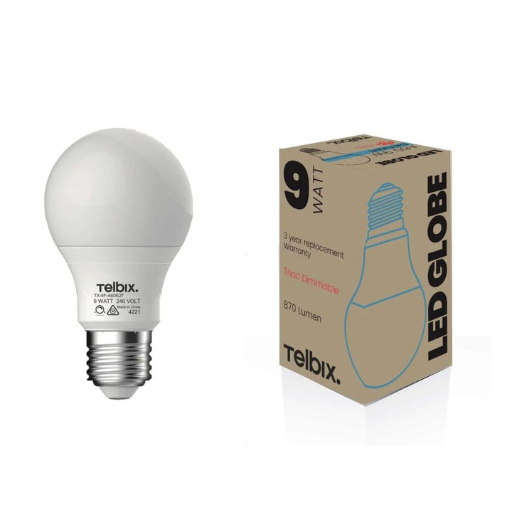 Telbix GLOBE-A60 - 9W LED Dimmable GLS A60 Shape Frosted PC Globe - E27-Telbix-Ozlighting.com.au