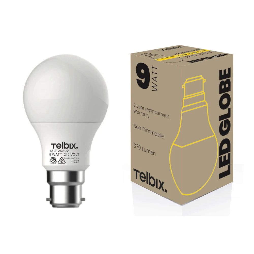 Telbix GLOBE-A60 - 9W LED GLS A60 Shape Frosted PC Globe - B22-Telbix-Ozlighting.com.au