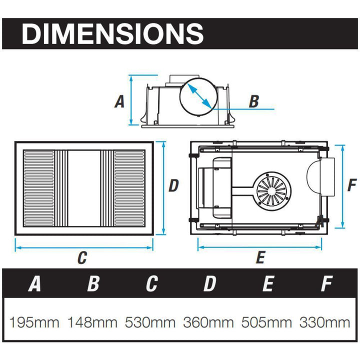 Ventair AIRBUS-3-IN-1 - 3-in-1 High Performance Bathroom Heater 18W LED Light and Exhaust Fan Unit-Ventair-Ozlighting.com.au