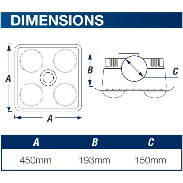 Ventair BROOK-4 - 3-In-1 Bathroom Unit Heat Light & Exhaust-Ventair-Ozlighting.com.au