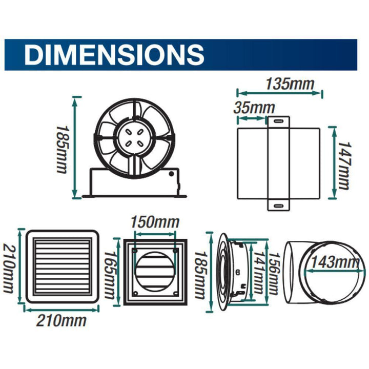 Ventair EXHAUST-KIT-LIGHT - Air Transfer 150mm Exhaust Kit With 10W LED Light-Ventair-Ozlighting.com.au