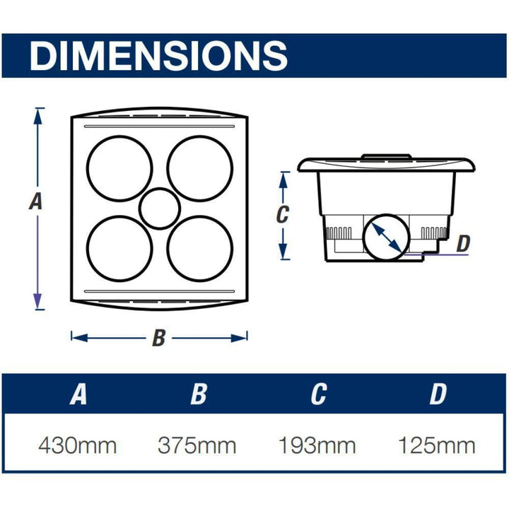 Ventair KLEIN-4 - 3-in-1 Bathroom Unit Heat Light & Exhaust-Ventair-Ozlighting.com.au