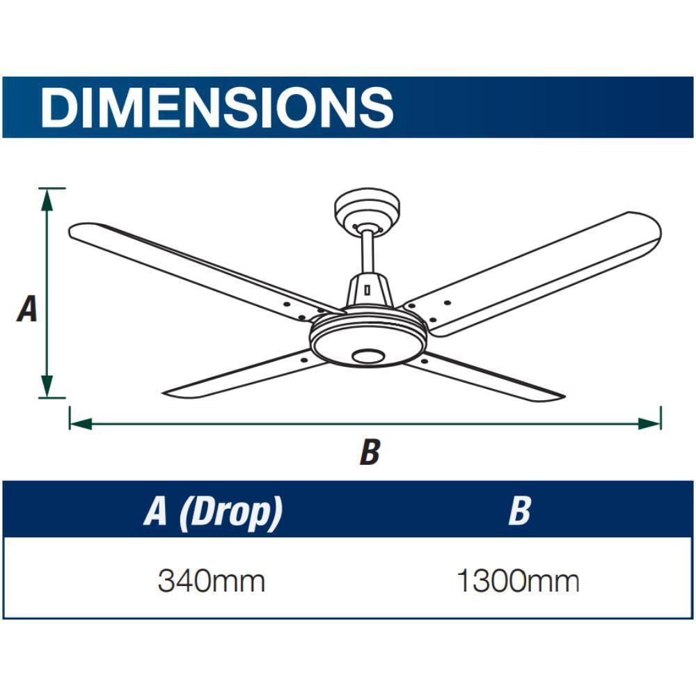 Ventair NATIONAL - 4 Blade 1300mm 52" AC Ceiling Fan 316 Stainless Steel IP55-Ventair-Ozlighting.com.au