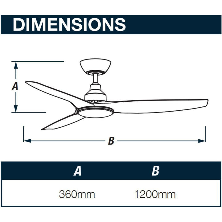 Ventair SKYFAN-48-LIGHT - 1200mm 48" DC Ceiling Fan With 20W LED Light - Smart Control Adaptable - Remote Included-Ventair-Ozlighting.com.au