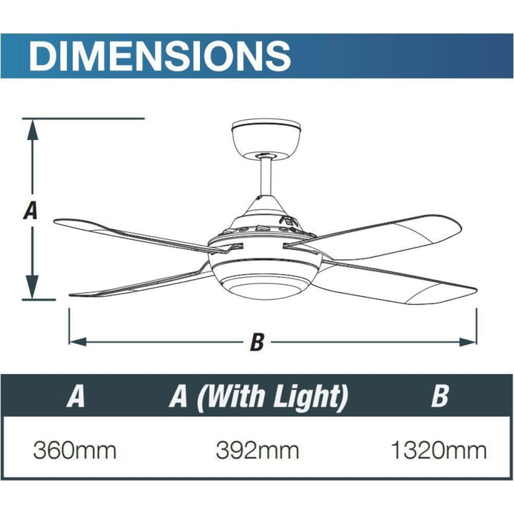 Ventair SPINIKA-48-LIGHT - 4 Blade 1220mm 48" AC Ceiling Fan With 20W Colour Changeable LED Light-Ventair-Ozlighting.com.au