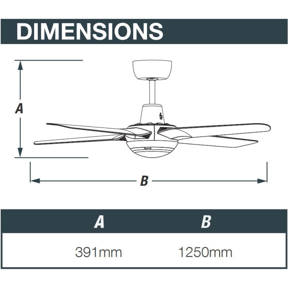 Ventair SPYDA-50-LIGHT - 4 Blade 1250mm 50" Fully Moulded PC AC Ceiling Fan With 20W LED Light-Ventair-Ozlighting.com.au