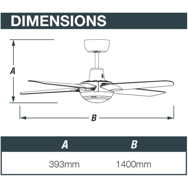 Ventair SPYDA-56-LIGHT - 4 Blade 1400mm 56" Fully Moulded PC AC Ceiling Fan With 20W LED Light-Ventair-Ozlighting.com.au